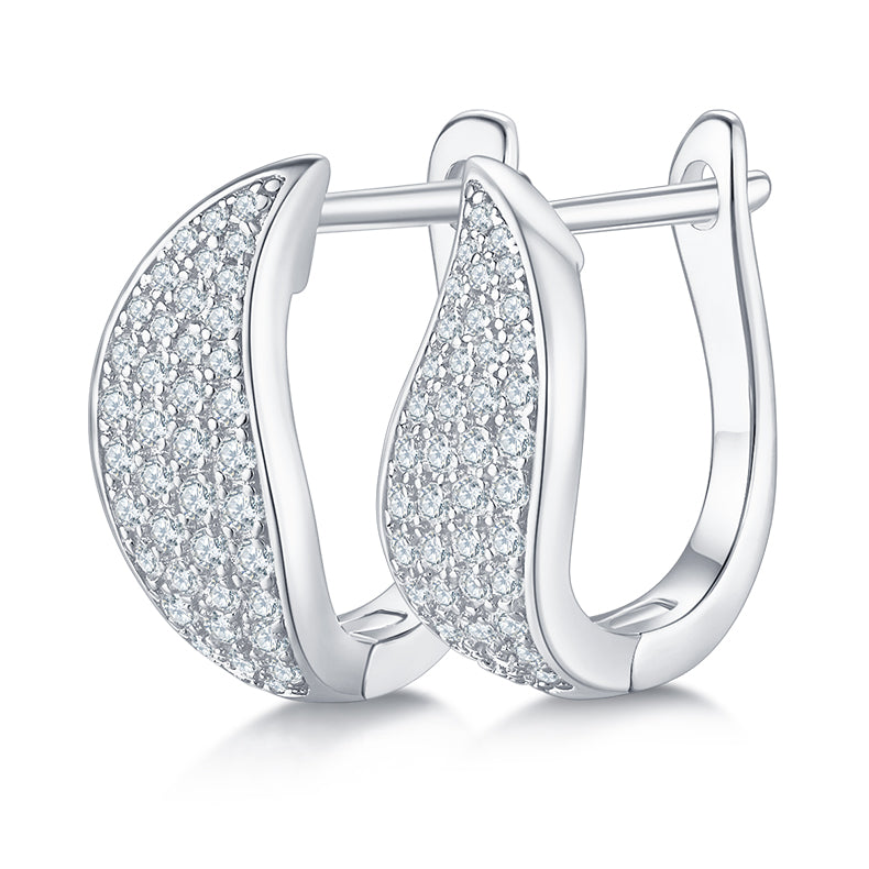 0.5 CT D Color Moissanite Melee 4-Row Half Hoop Earrings in Sterling Silver#0