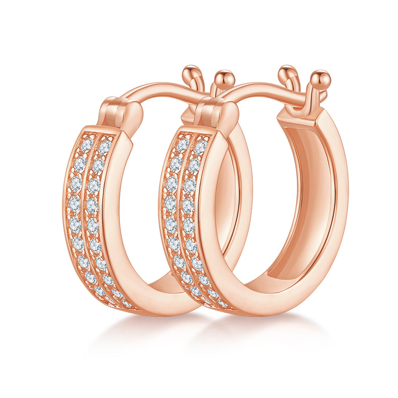 0.24 CT D Color Moissanite Melee Double Row Half Hoop Earrings in Sterling Silver#1