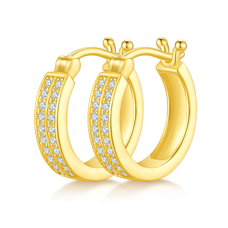 0.24 CT D Color Moissanite Melee Double Row Half Hoop Earrings in Sterling Silver#2