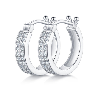0.24 CT D Color Moissanite Melee Double Row Half Hoop Earrings in Sterling Silver#0
