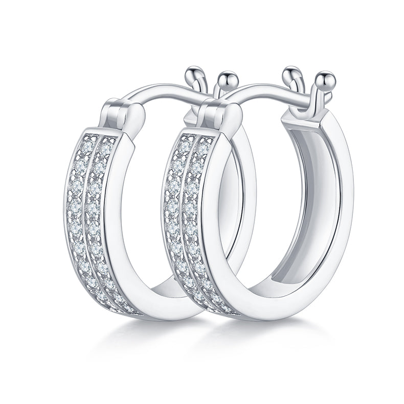 0.24 CT D Color Moissanite Melee Double Row Half Hoop Earrings in Sterling Silver#0