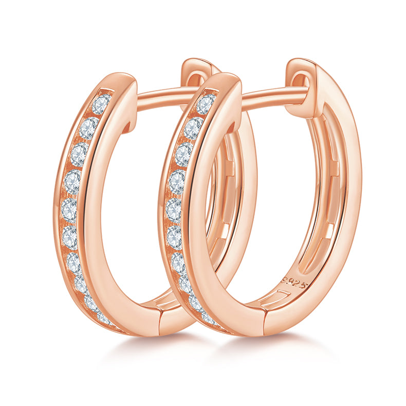 0.22 CT D Color Moissanite Melee Single Row Half Hoop Earrings in Sterling Silver#1