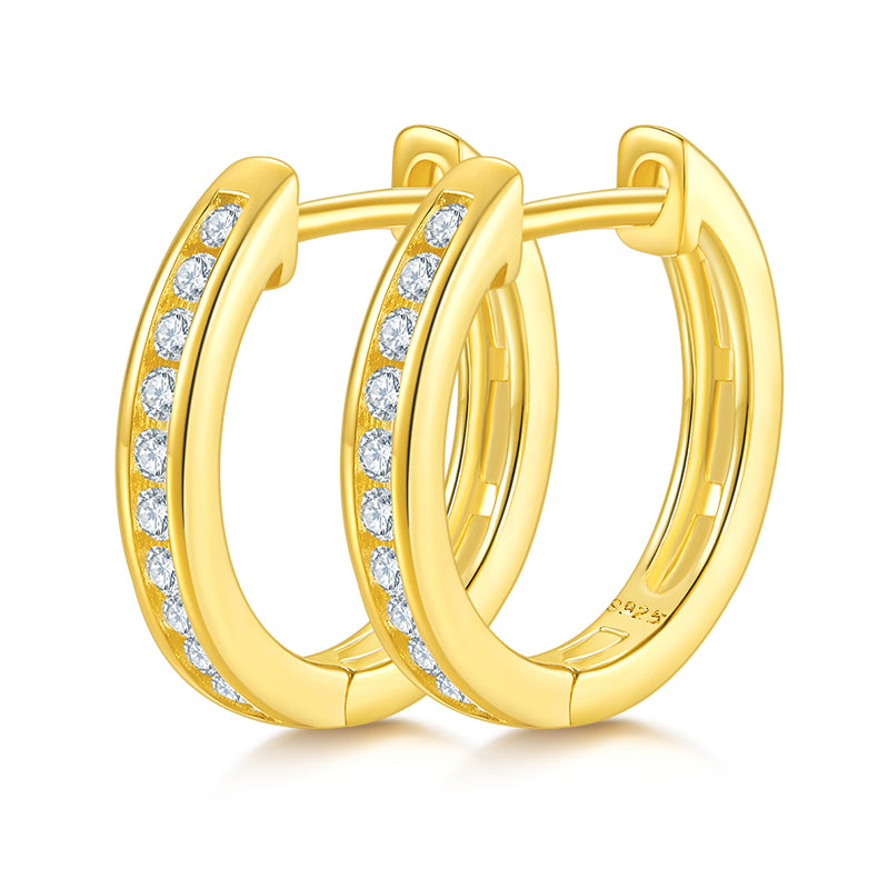 0.22 CT D Color Moissanite Melee Single Row Half Hoop Earrings in Sterling Silver#2