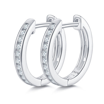 0.22 CT D Color Moissanite Melee Single Row Half Hoop Earrings in Sterling Silver#0