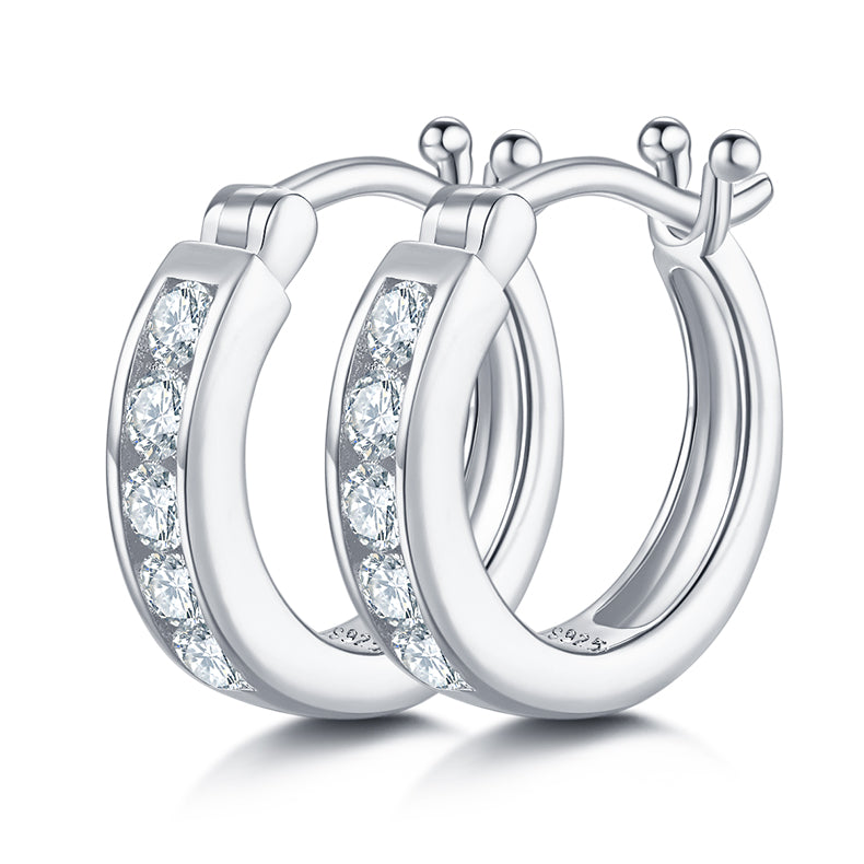 0.45 CT D Color Moissanite Melee Single Row Half Hoop Earrings in Sterling Silver#0