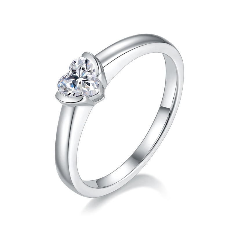 0.5 CT D Color Heart Cut Moissanite Minimalist Ring in White Gold Plated Sterling Silver#0