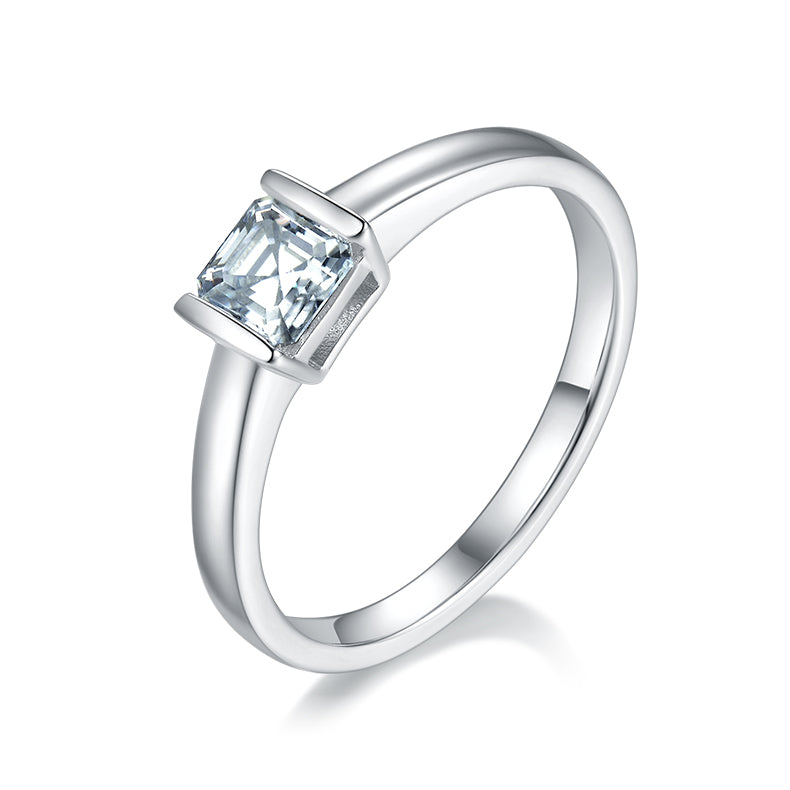 0.5 CT D Color Princess Cut Moissanite Minimalist Ring in White Gold Plated Sterling Silver#0
