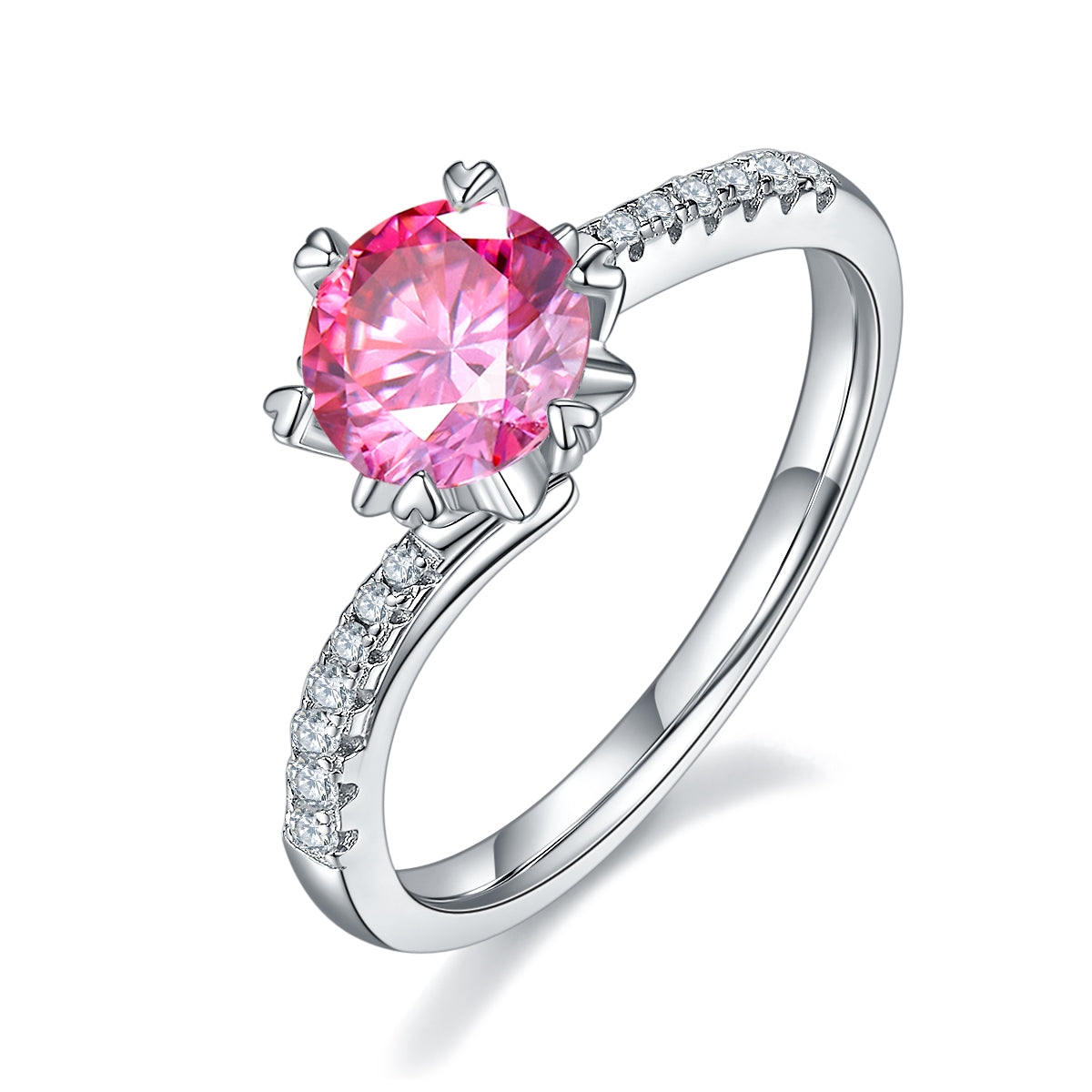1.0 CT D Color Moissanite Pave Snowflake Twisted Shank Ring in White Gold Plated Sterling Silver#2