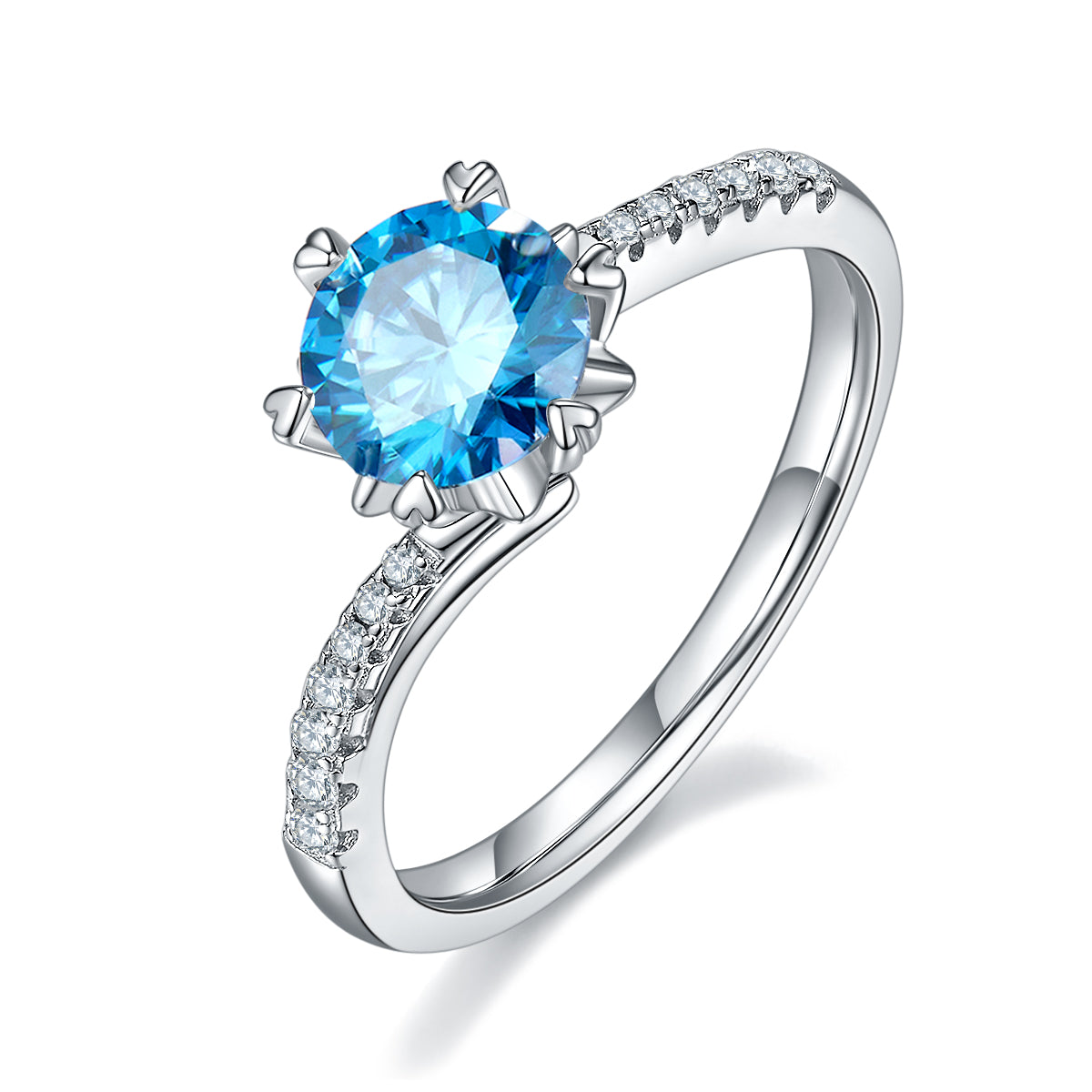 1.0 CT D Color Moissanite Pave Snowflake Twisted Shank Ring in White Gold Plated Sterling Silver#3