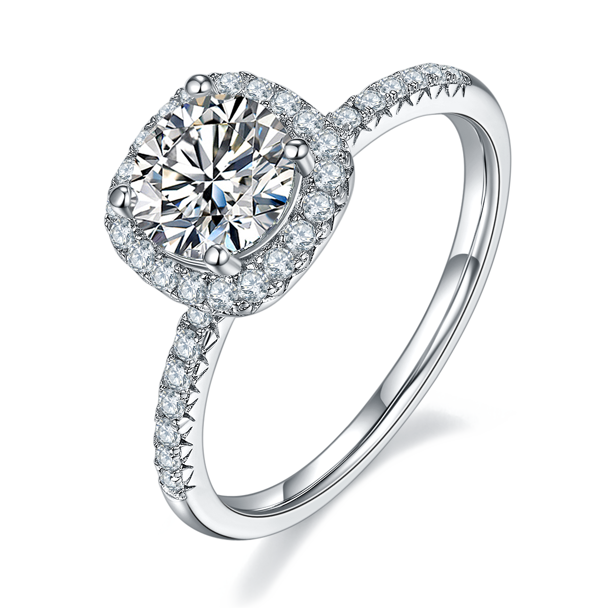 1.0 CT D Color Square Bezel Set Moissanite Classic Ring in White Gold Plated Sterling Silver#0