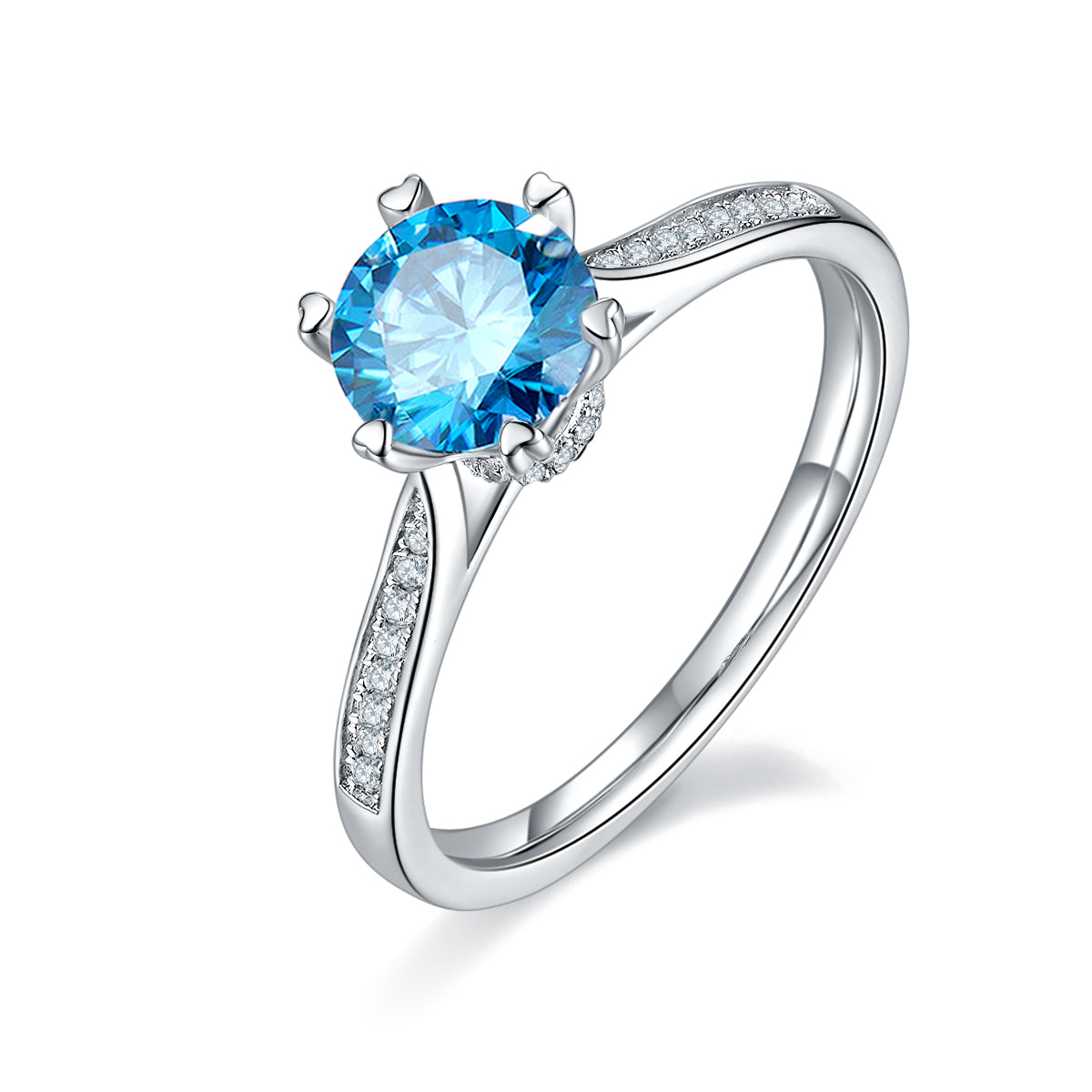 1.0 CT D Color Moissanite Pave Spinning Fortune Straight Shank Ring in White Gold Plated Sterling Silver#3