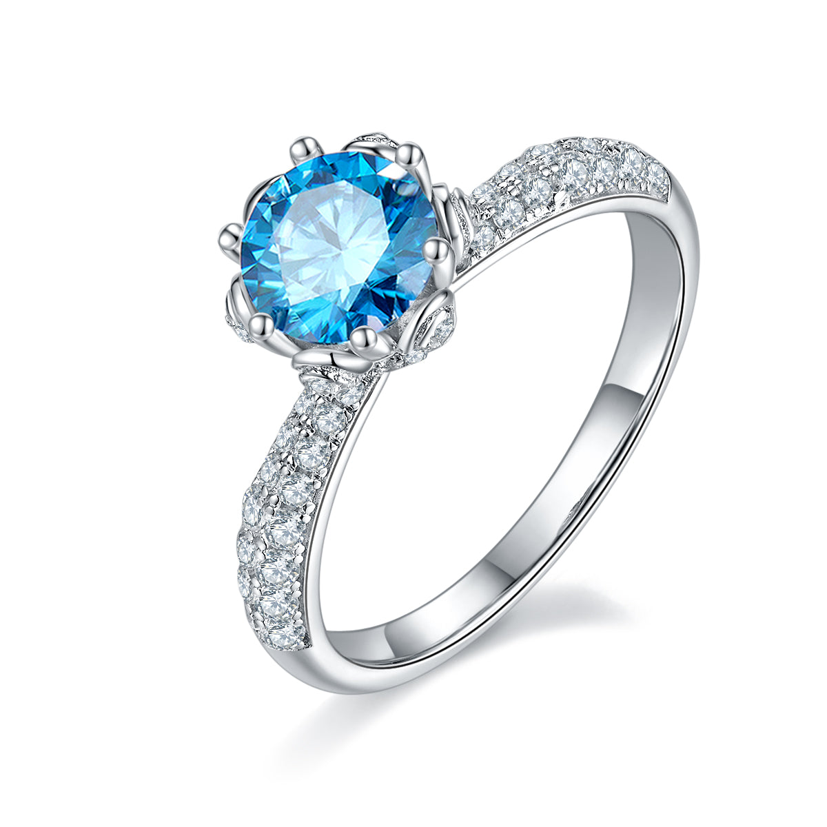 1.0 CT D Color Moissanite Flora Halo Straight Shank Ring in White Gold Plated Sterling Silver#3