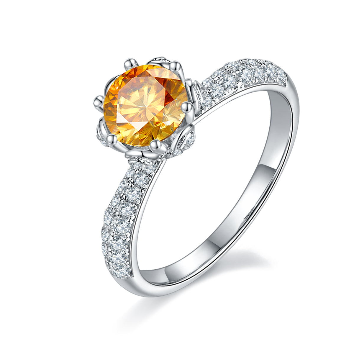 1.0 CT D Color Moissanite Flora Halo Straight Shank Ring in White Gold Plated Sterling Silver#1