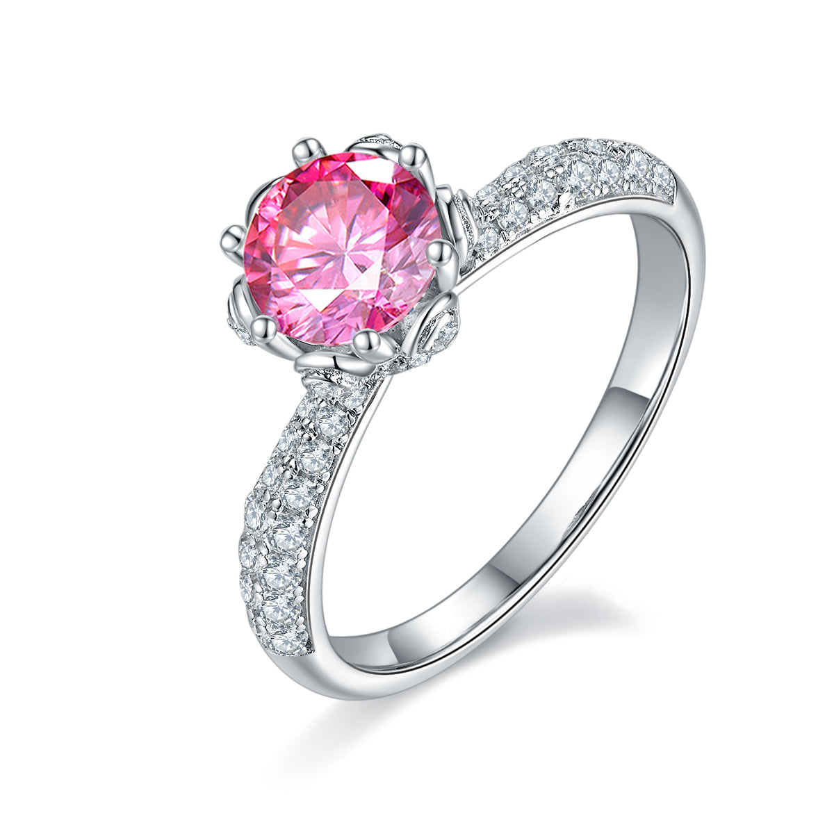 1.0 CT D Color Moissanite Flora Halo Straight Shank Ring in White Gold Plated Sterling Silver#2