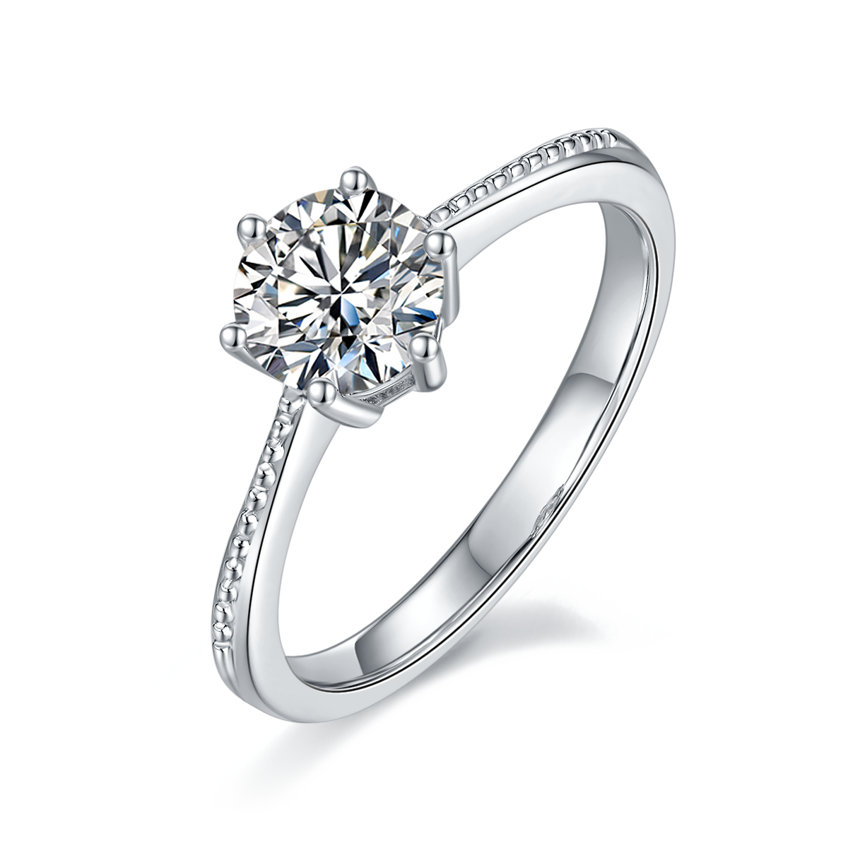 1.0 CT D Color Moissanite Milgrain Promise Straight Shank Ring in White Gold Plated Sterling Silver#0