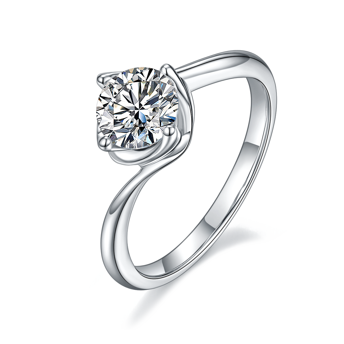 1.0 CT D Color Moissanite Flower Bud Twisted Shank Ring in White Gold Plated Sterling Silver#0