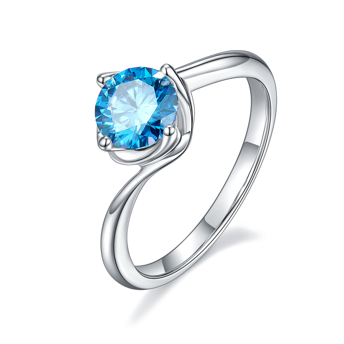 1.0 CT D Color Moissanite Flower Bud Twisted Shank Ring in White Gold Plated Sterling Silver#3