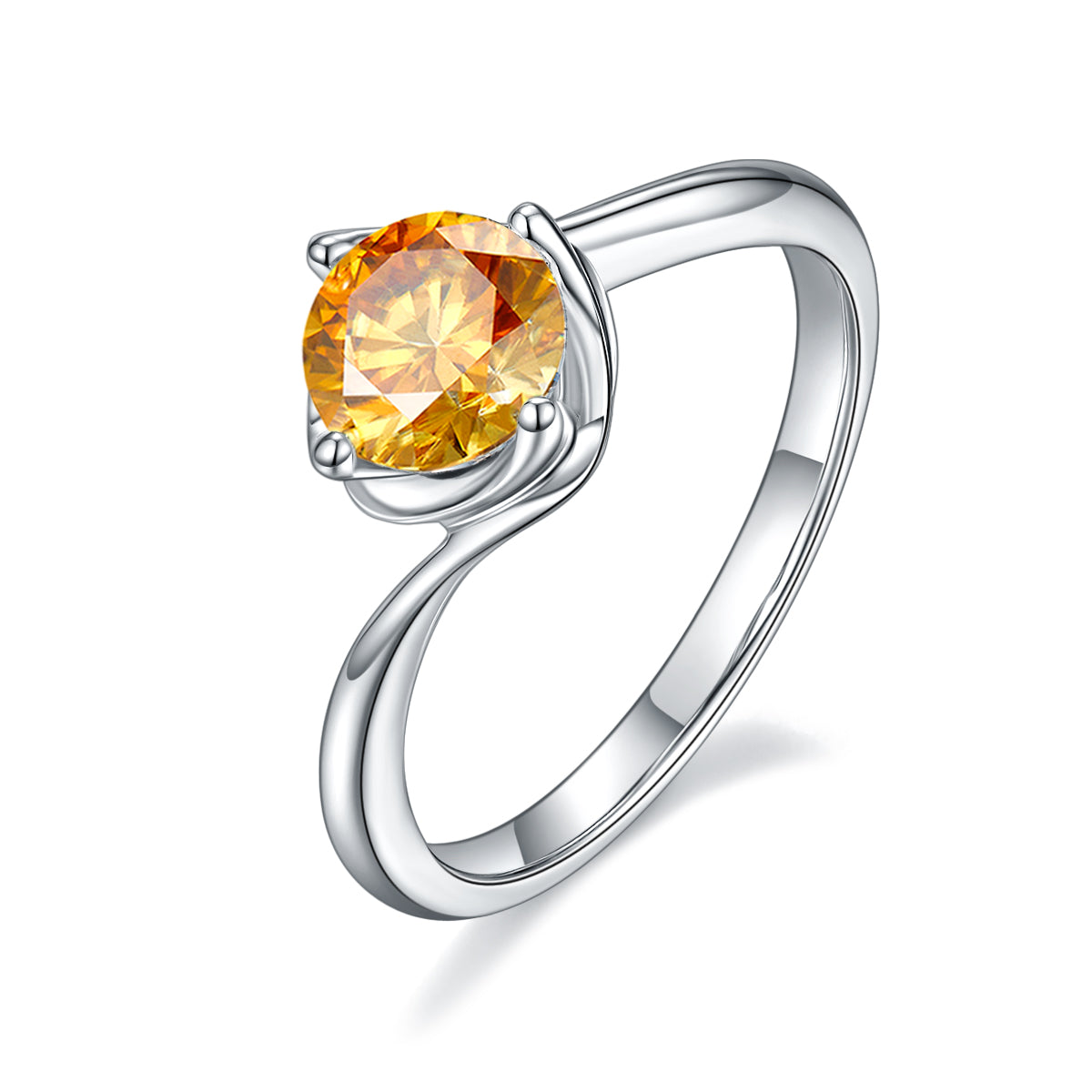 1.0 CT D Color Moissanite Flower Bud Twisted Shank Ring in White Gold Plated Sterling Silver#1