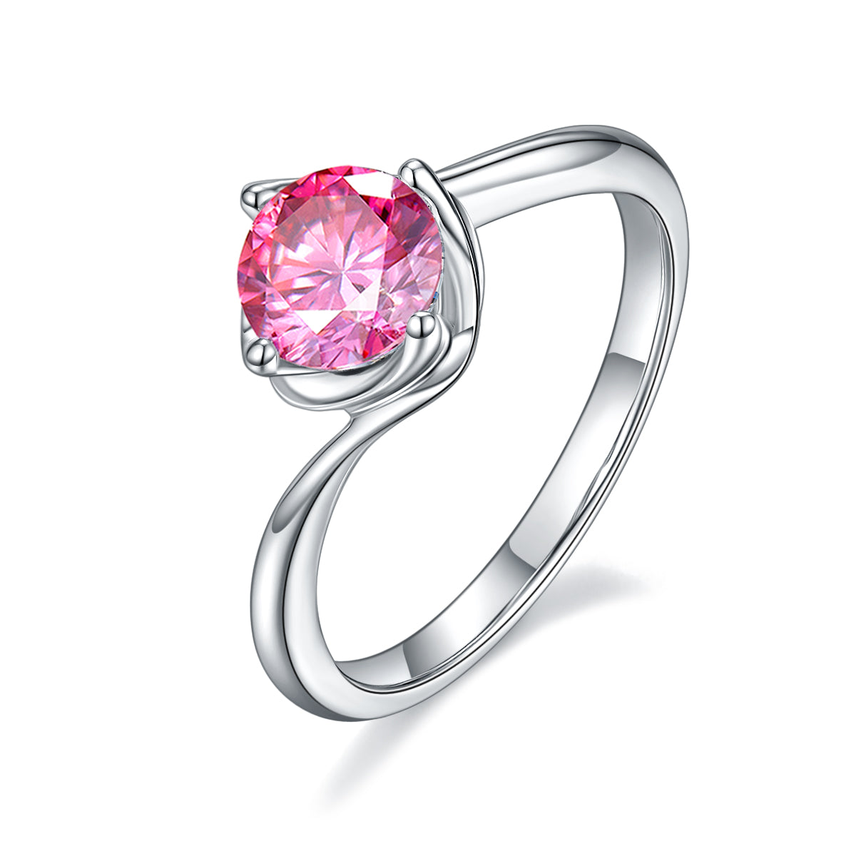 1.0 CT D Color Moissanite Flower Bud Twisted Shank Ring in White Gold Plated Sterling Silver#2