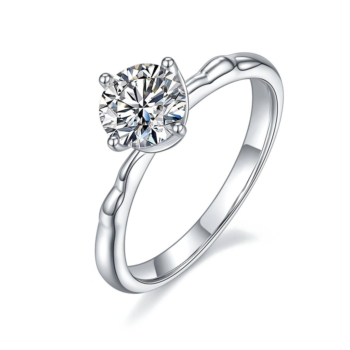 1.0 CT D Color Moissanite Windmill Straight Shank Ring in White Gold Plated Sterling Silver#0