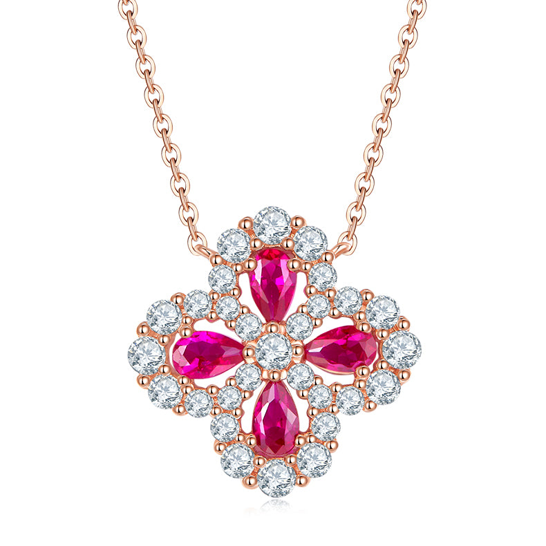 Lab-Grown Ruby Clover Necklace, Earrings & Bracelet Set in Rose Gold Plated Sterling Silver#3