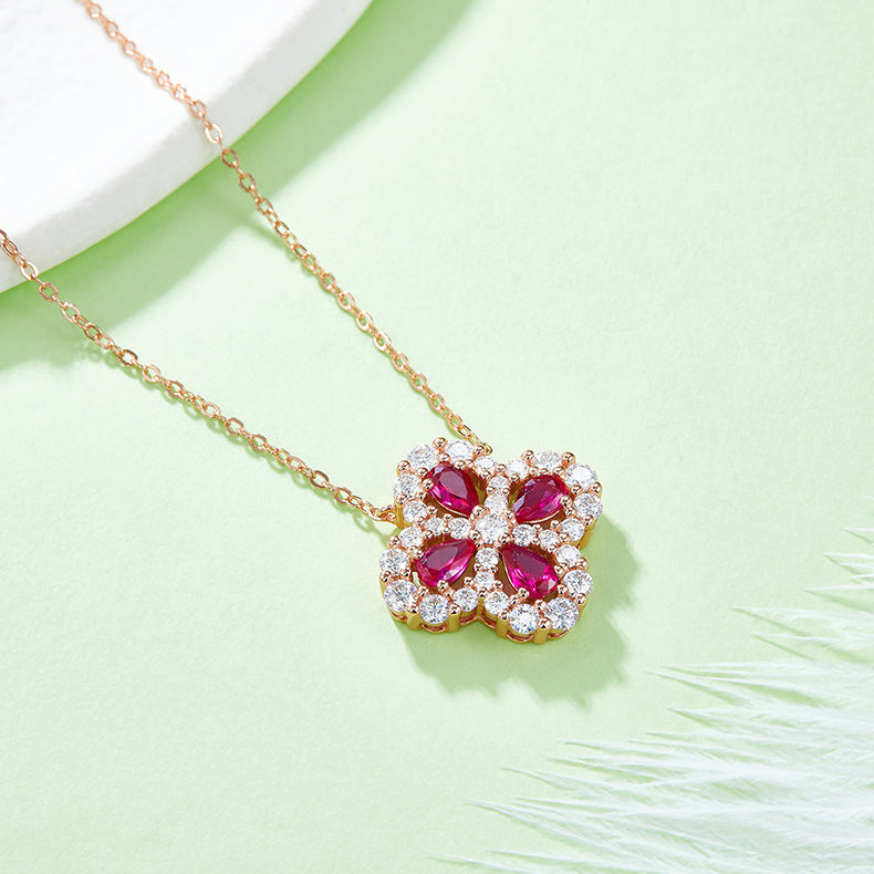 Lab-Grown Ruby Clover Necklace, Earrings & Bracelet Set in Rose Gold Plated Sterling Silver#5