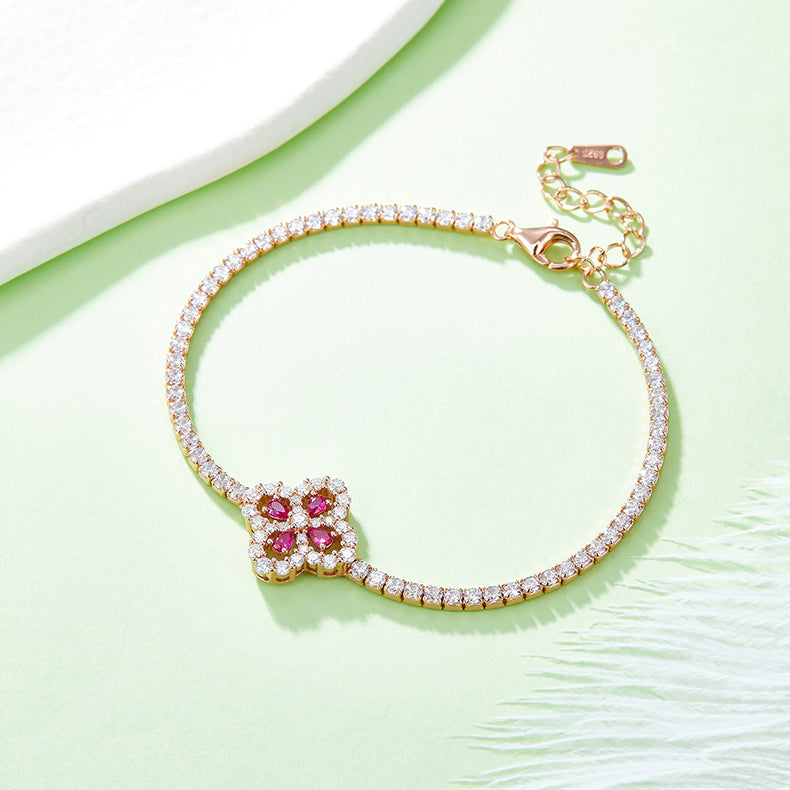 Lab-Grown Ruby Clover Necklace, Earrings & Bracelet Set in Rose Gold Plated Sterling Silver#7