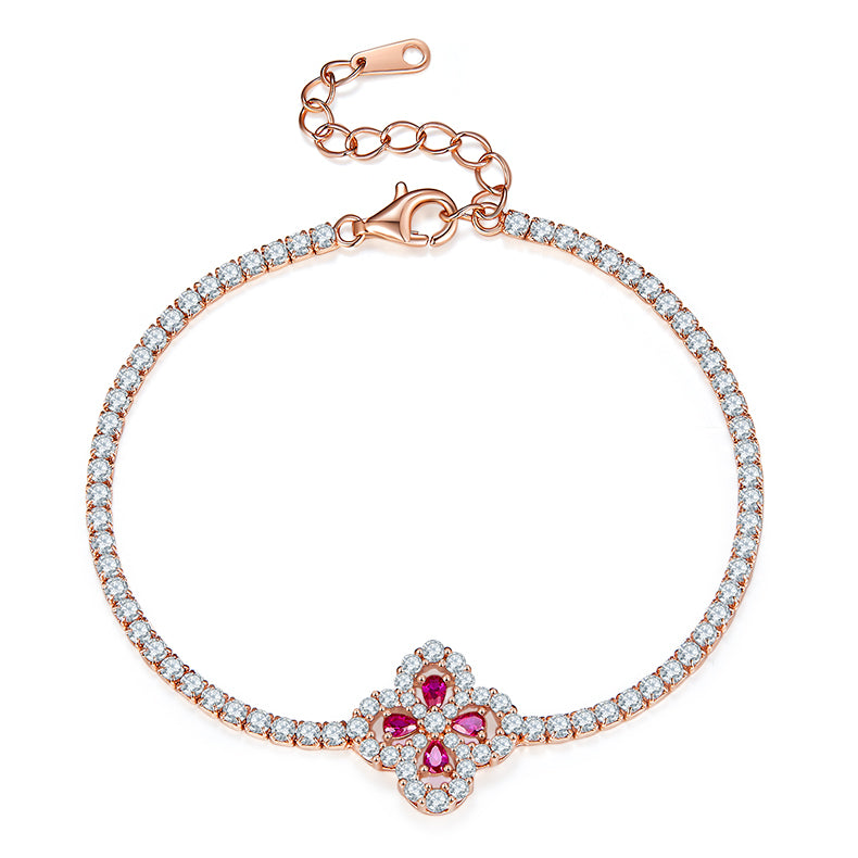 Lab-Grown Ruby Clover Necklace, Earrings & Bracelet Set in Rose Gold Plated Sterling Silver#2