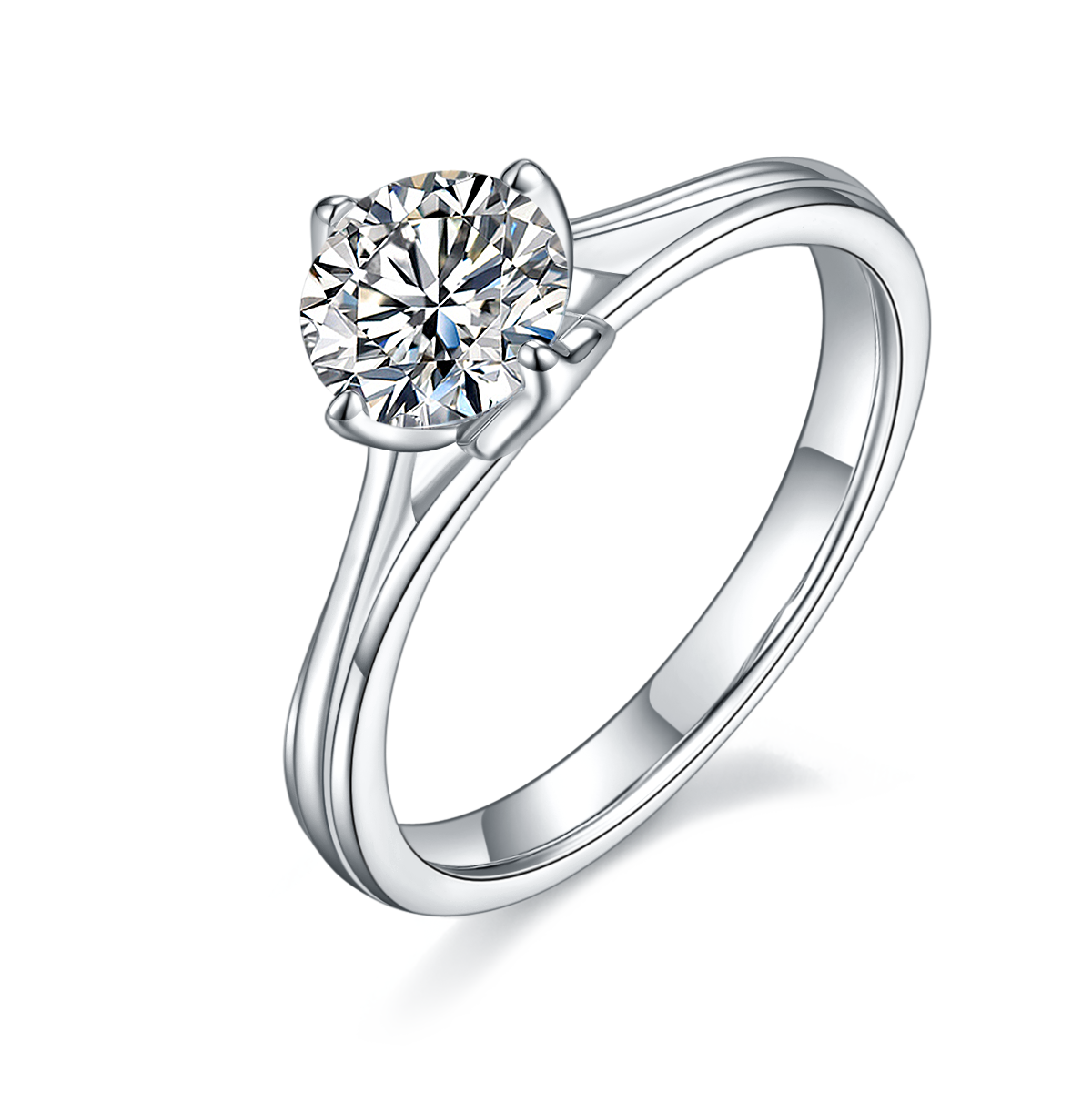 1.0 CT D Color Moissanite Lotus Straight Shank Ring in White Gold Plated Sterling Silver#0