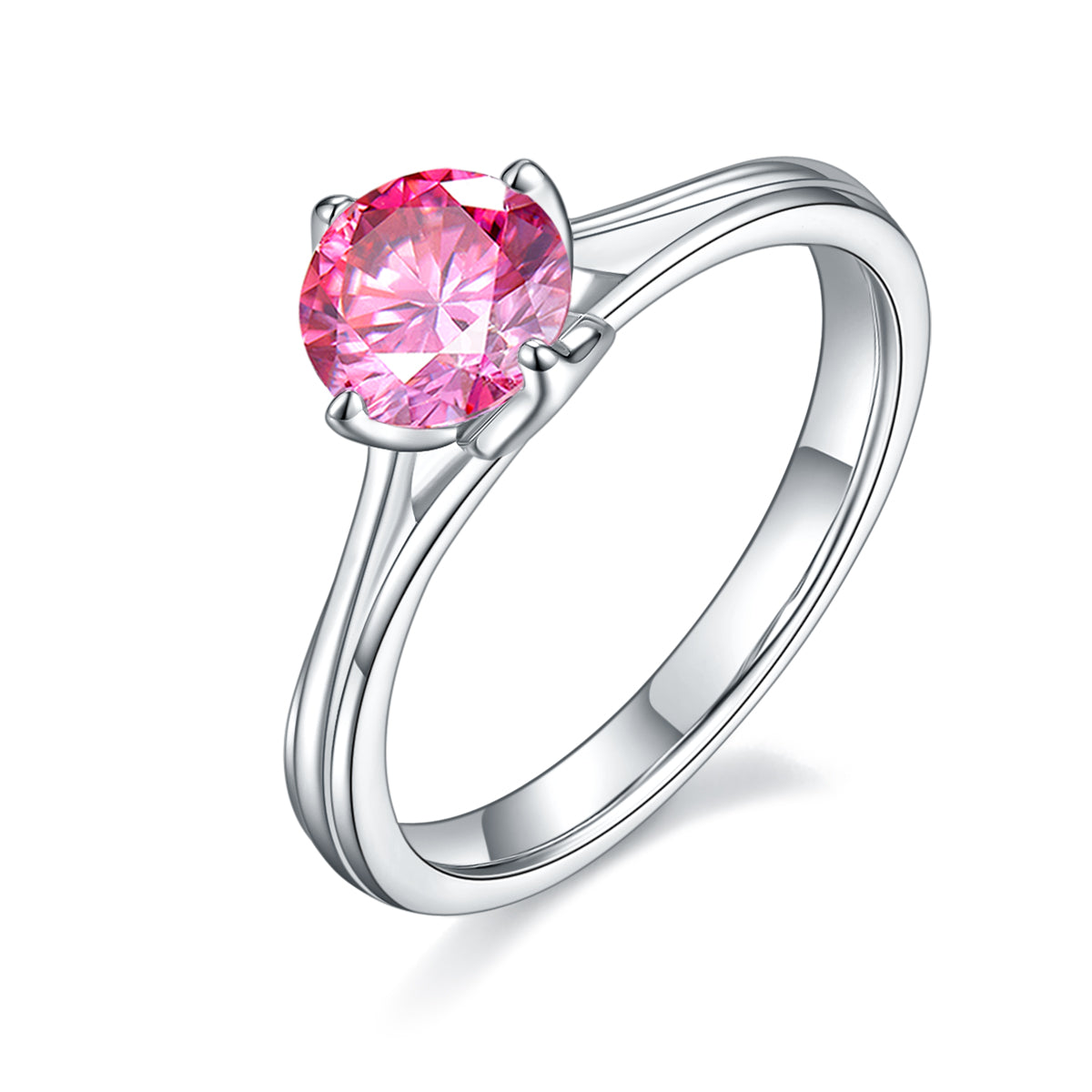 1.0 CT D Color Moissanite Lotus Straight Shank Ring in White Gold Plated Sterling Silver#2