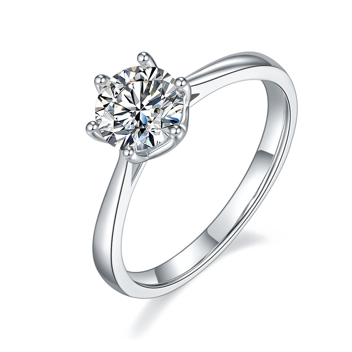 1.0 CT D Color Moissanite Modern 6-Prong Straight Shank Ring in White Gold Plated Sterling Silver#0