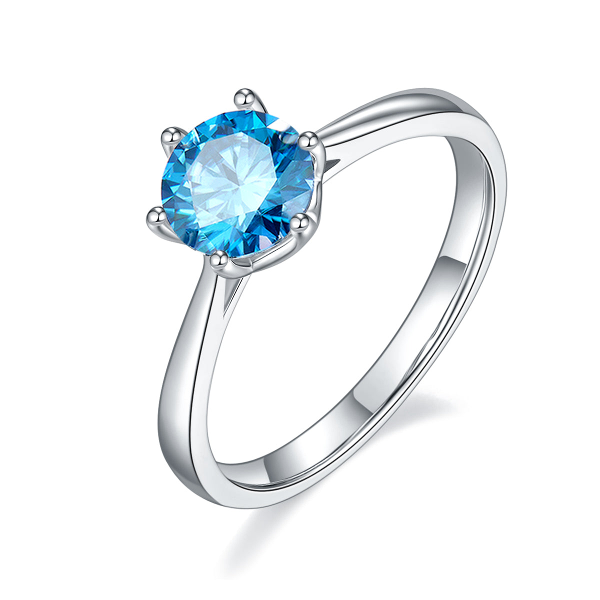 1.0 CT D Color Moissanite Modern 6-Prong Straight Shank Ring in White Gold Plated Sterling Silver#3