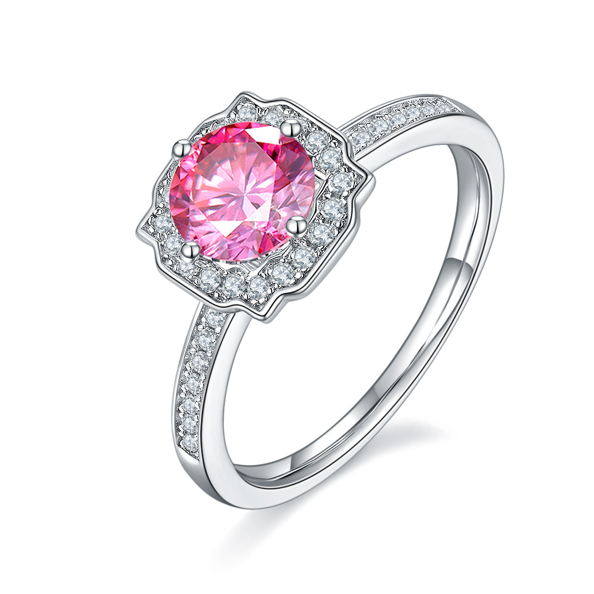 1.0 CT D Color Moissanite Pave Luxury Halo Ring in White Gold Plated Sterling Silver#2