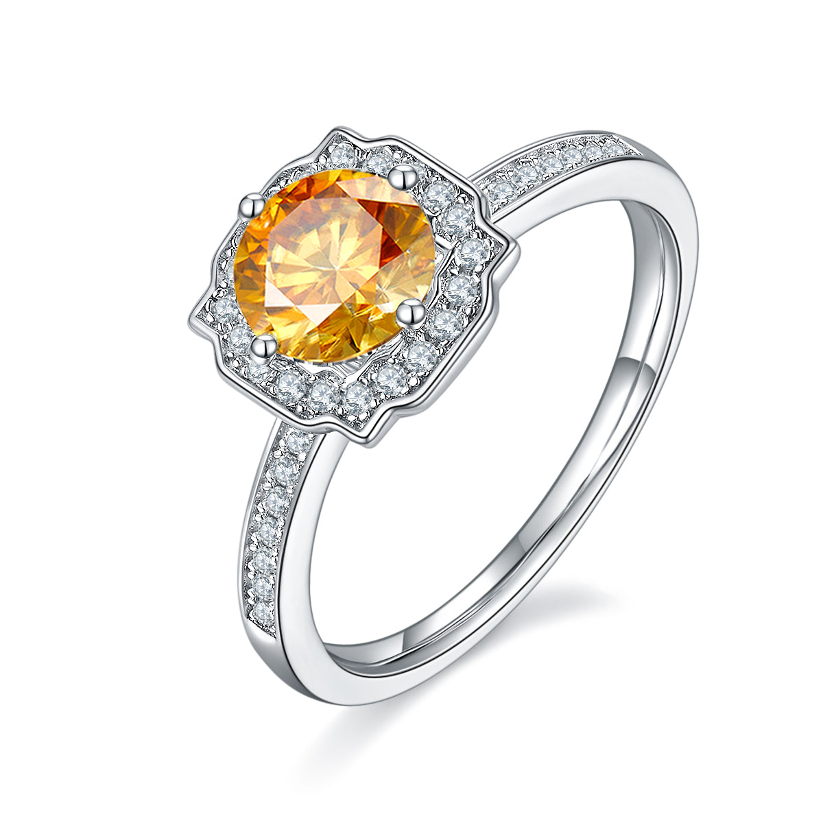 1.0 CT D Color Moissanite Pave Luxury Halo Ring in White Gold Plated Sterling Silver#1