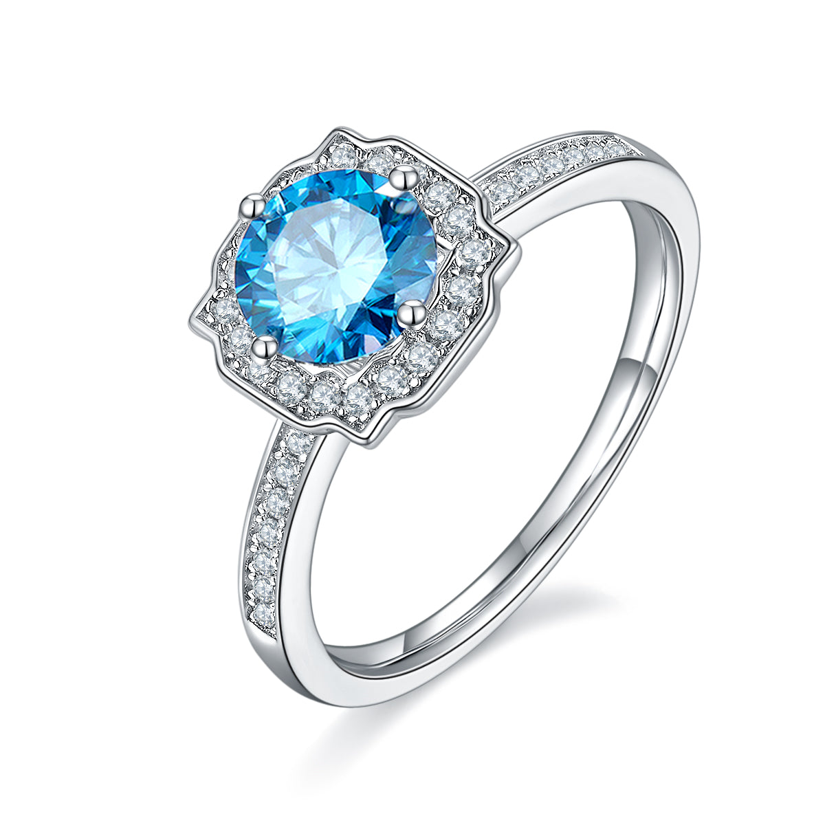 1.0 CT D Color Moissanite Pave Luxury Halo Ring in White Gold Plated Sterling Silver#3