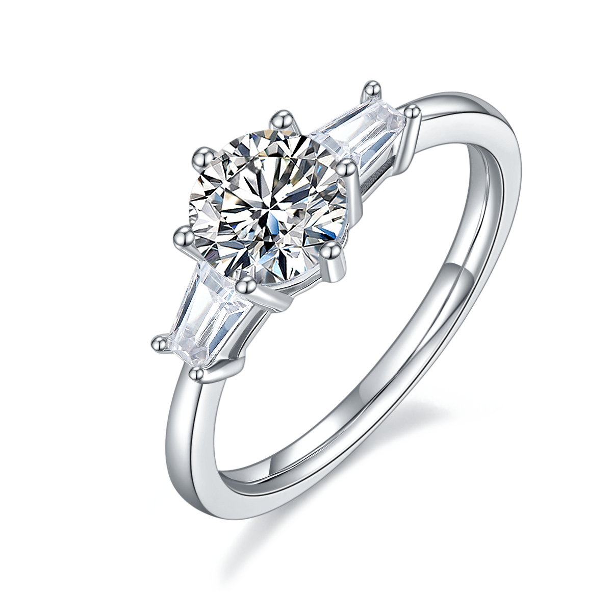 1.0 CT D Color Moissanite Classic Luxury Ring in White Gold Plated Sterling Silver#0