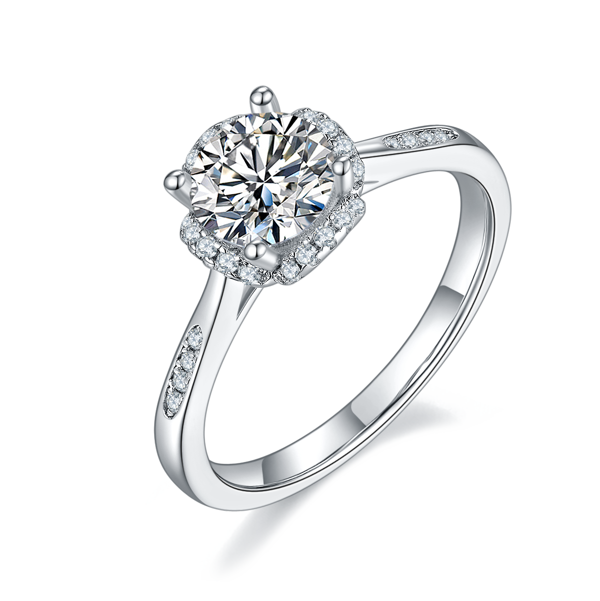 1.0 CT D Color Moissanite Pave In the Mood for Love Ring in White Gold Plated Sterling Silver#0