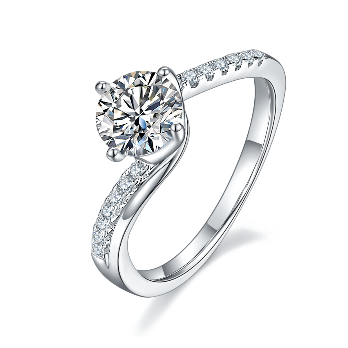 1.0 CT D Color Moissanite Happy Embrace Ring in White Gold Plated Sterling Silver#0