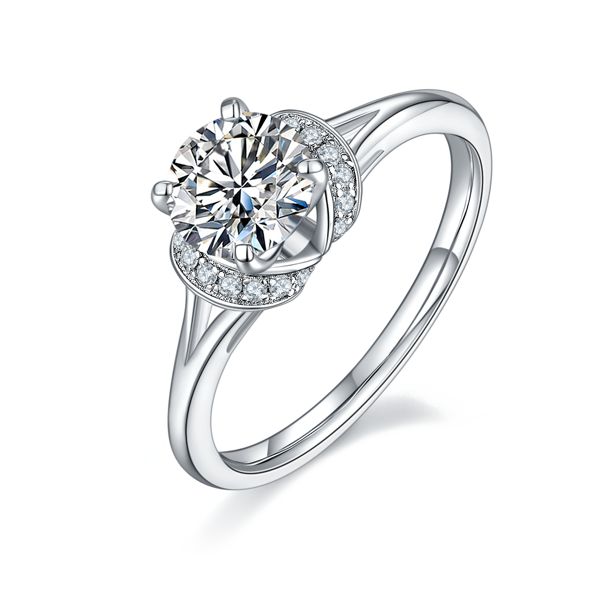 1.0 CT D Color Moissanite True Love Ring in White Gold Plated Sterling Silver#0