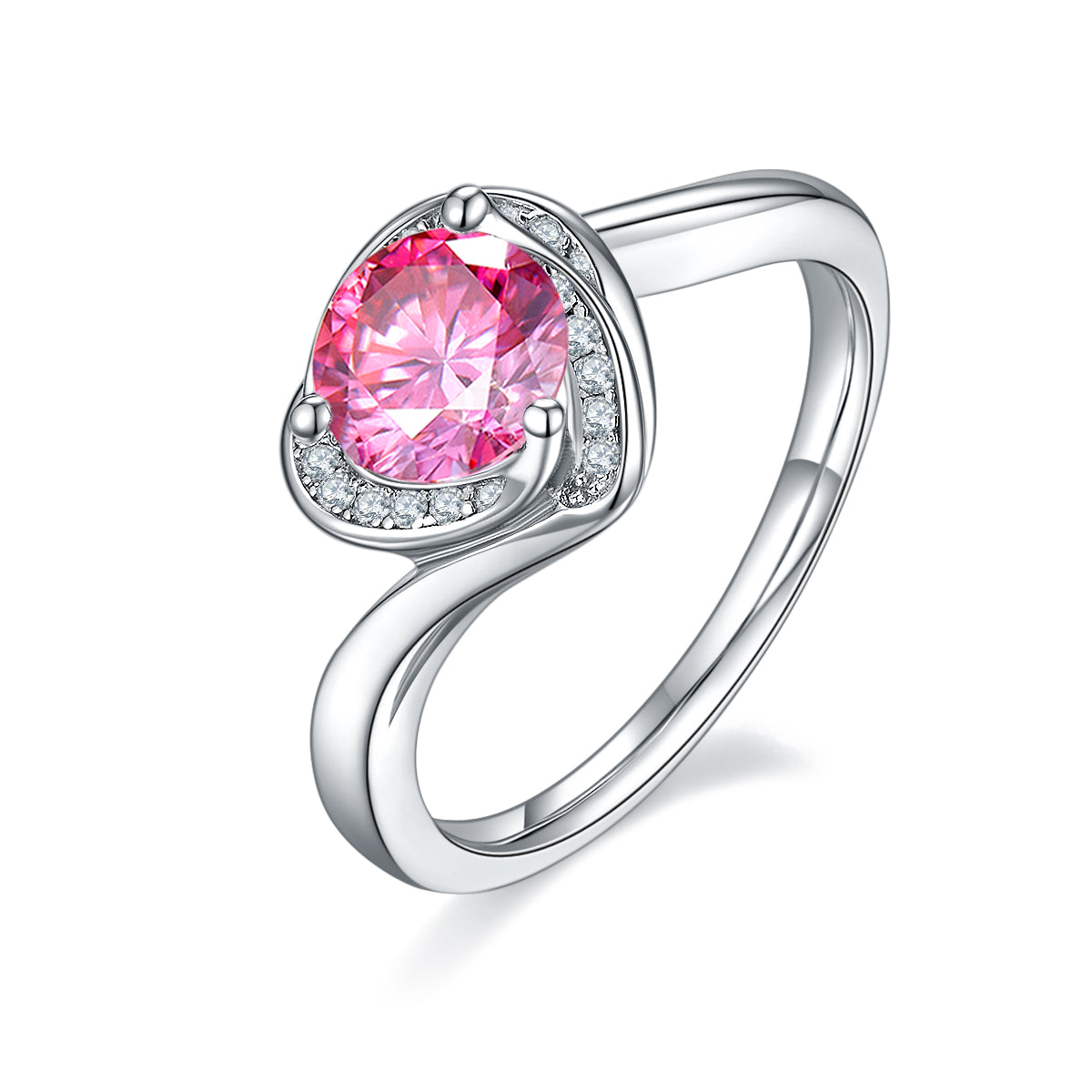 1.0 CT D Color Moissanite Blooming Heart Ring in White Gold Plated Sterling Silver#2
