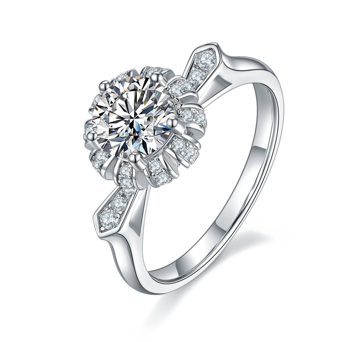 1.0 CT D Color Moissanite Alluring Custom Ring in White Gold Plated Sterling Silver#0