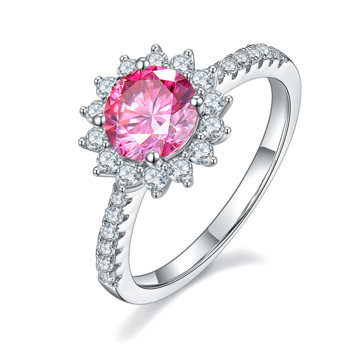 1.0 CT D Color Moissanite Sunflower Custom Ring in White Gold Plated Sterling Silver#2