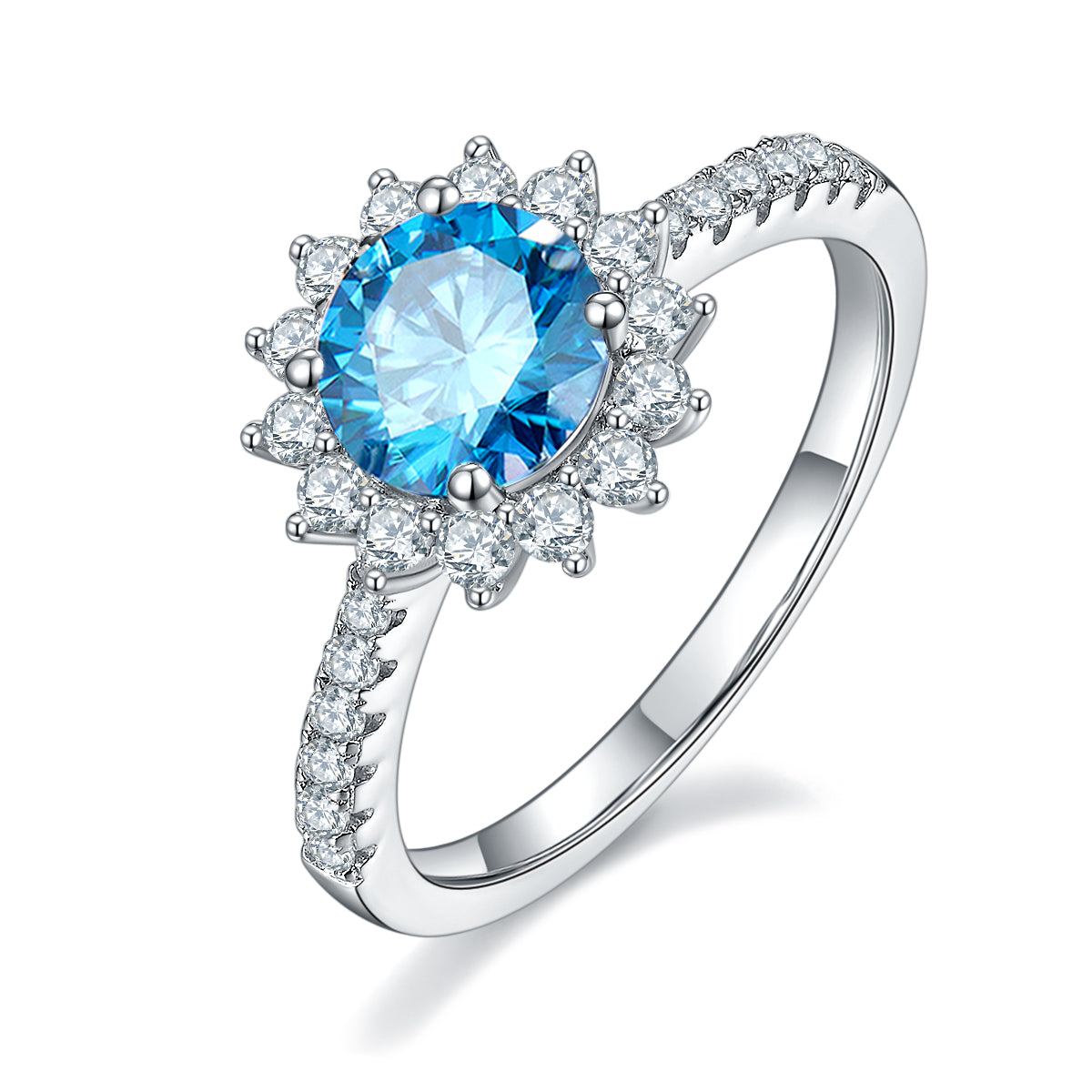 1.0 CT D Color Moissanite Sunflower Custom Ring in White Gold Plated Sterling Silver#3