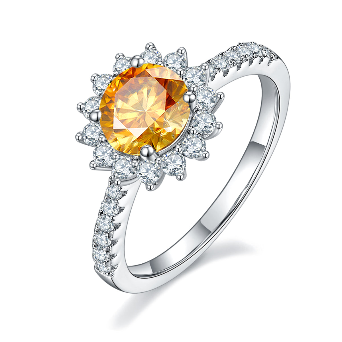 1.0 CT D Color Moissanite Sunflower Custom Ring in White Gold Plated Sterling Silver#1