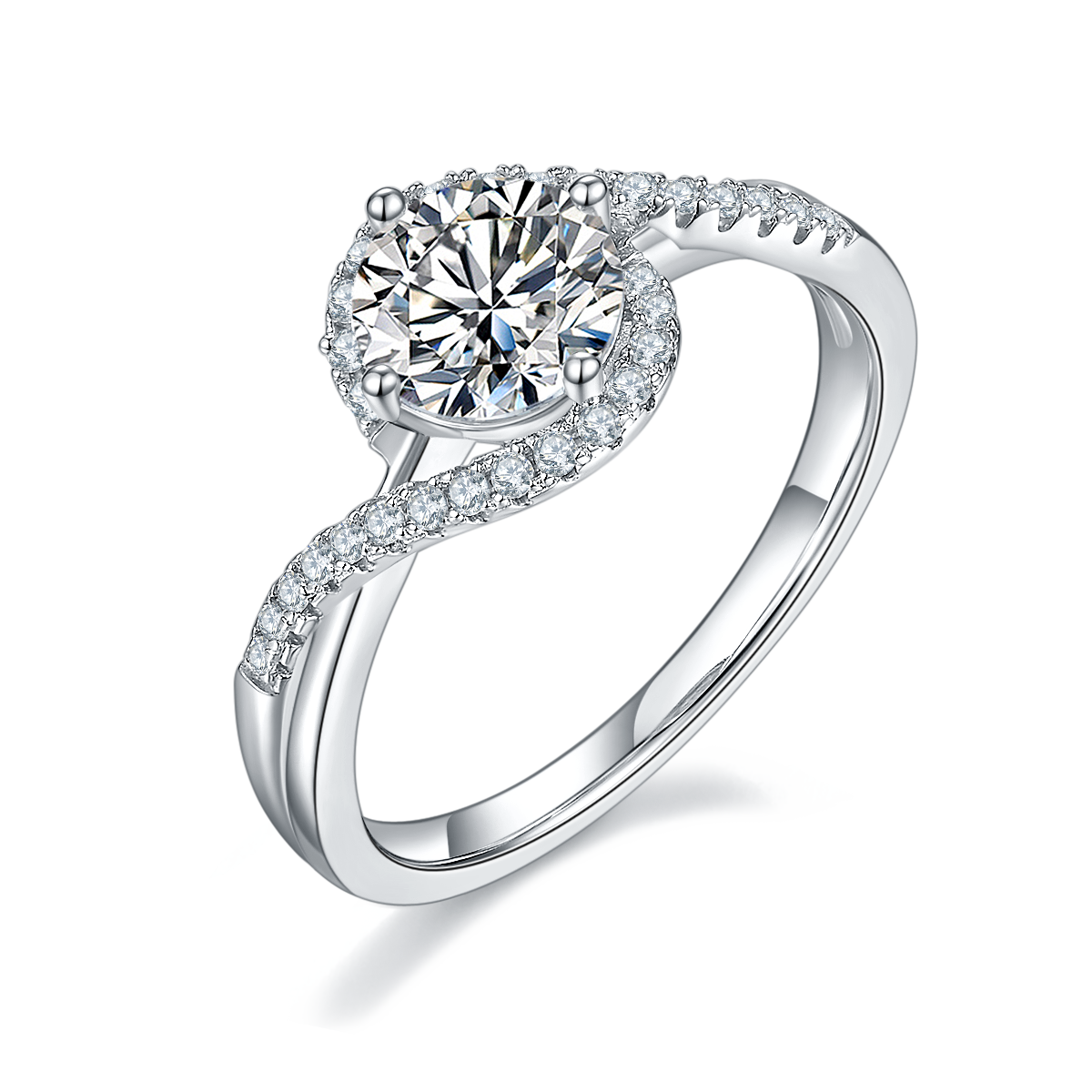 1.0 CT D Color Moissanite Angel Eyes Custom Ring in White Gold Plated Sterling Silver#0