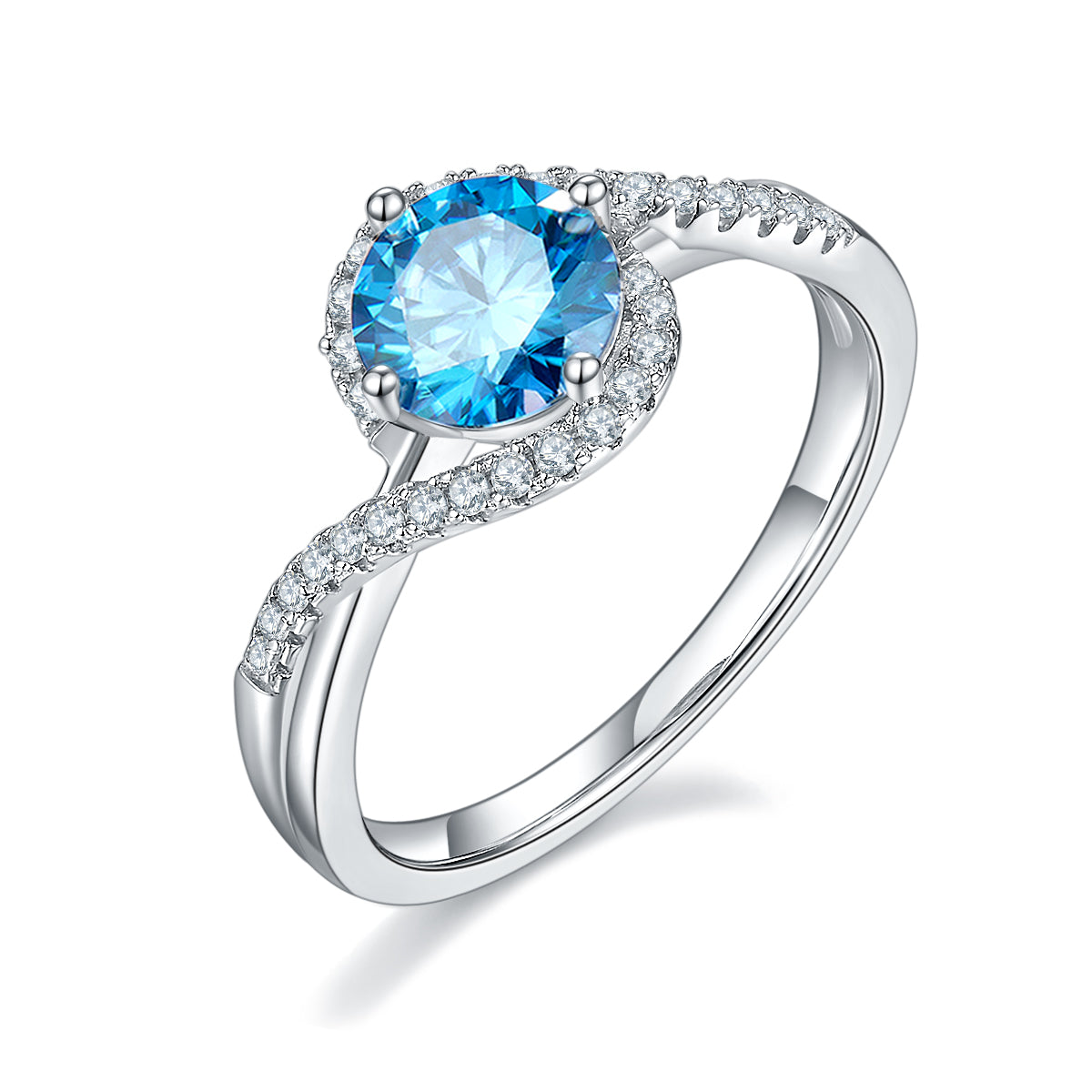 1.0 CT D Color Moissanite Angel Eyes Custom Ring in White Gold Plated Sterling Silver#4
