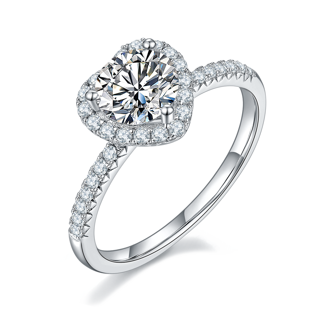 1.0 CT D Color Moissanite Wholehearted Ring in White Gold Plated Sterling Silver#0