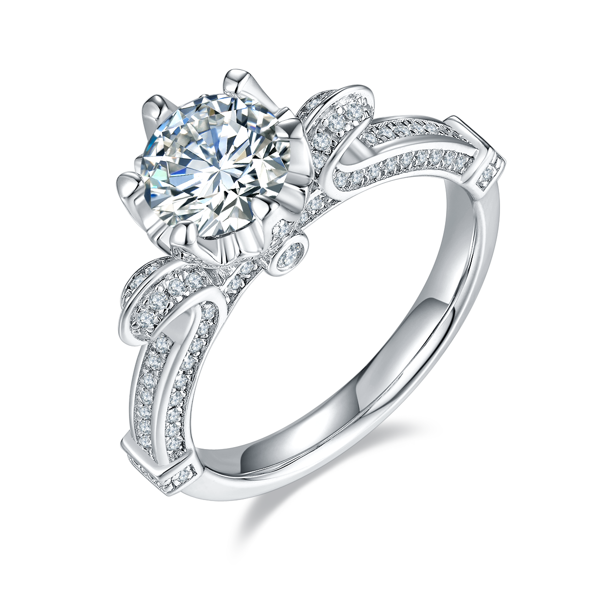 1.0 CT D Color Moissanite Swan Lake Custom Ring in White Gold Plated Sterling Silver#0