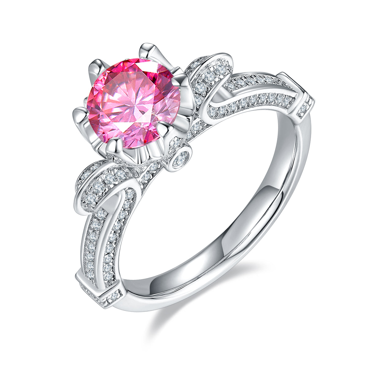 1.0 CT D Color Moissanite Swan Lake Custom Ring in White Gold Plated Sterling Silver#2