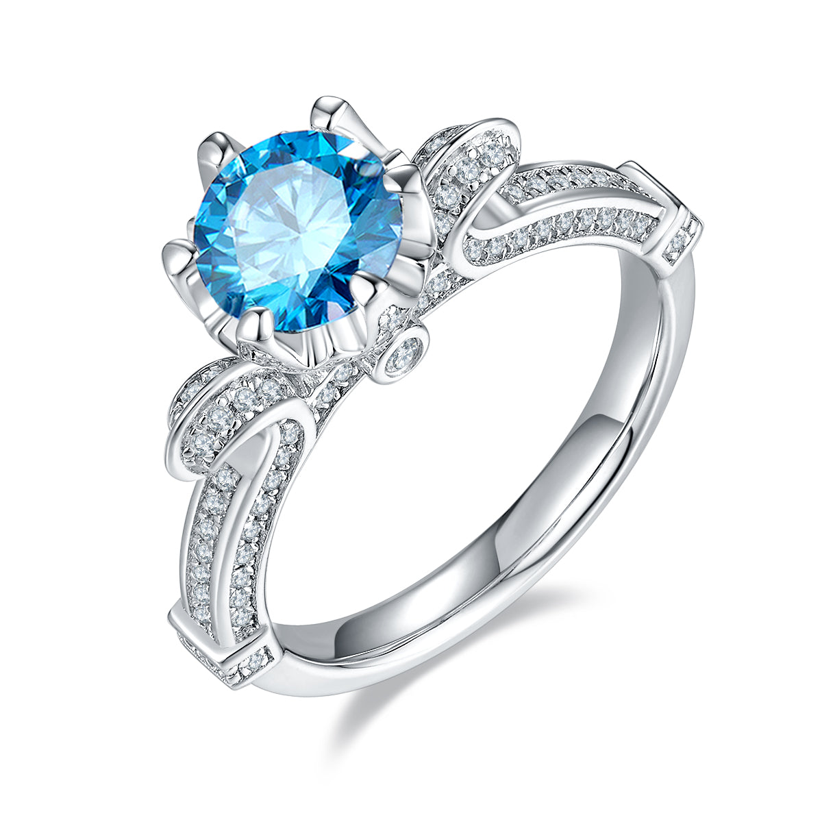 1.0 CT D Color Moissanite Swan Lake Custom Ring in White Gold Plated Sterling Silver#3